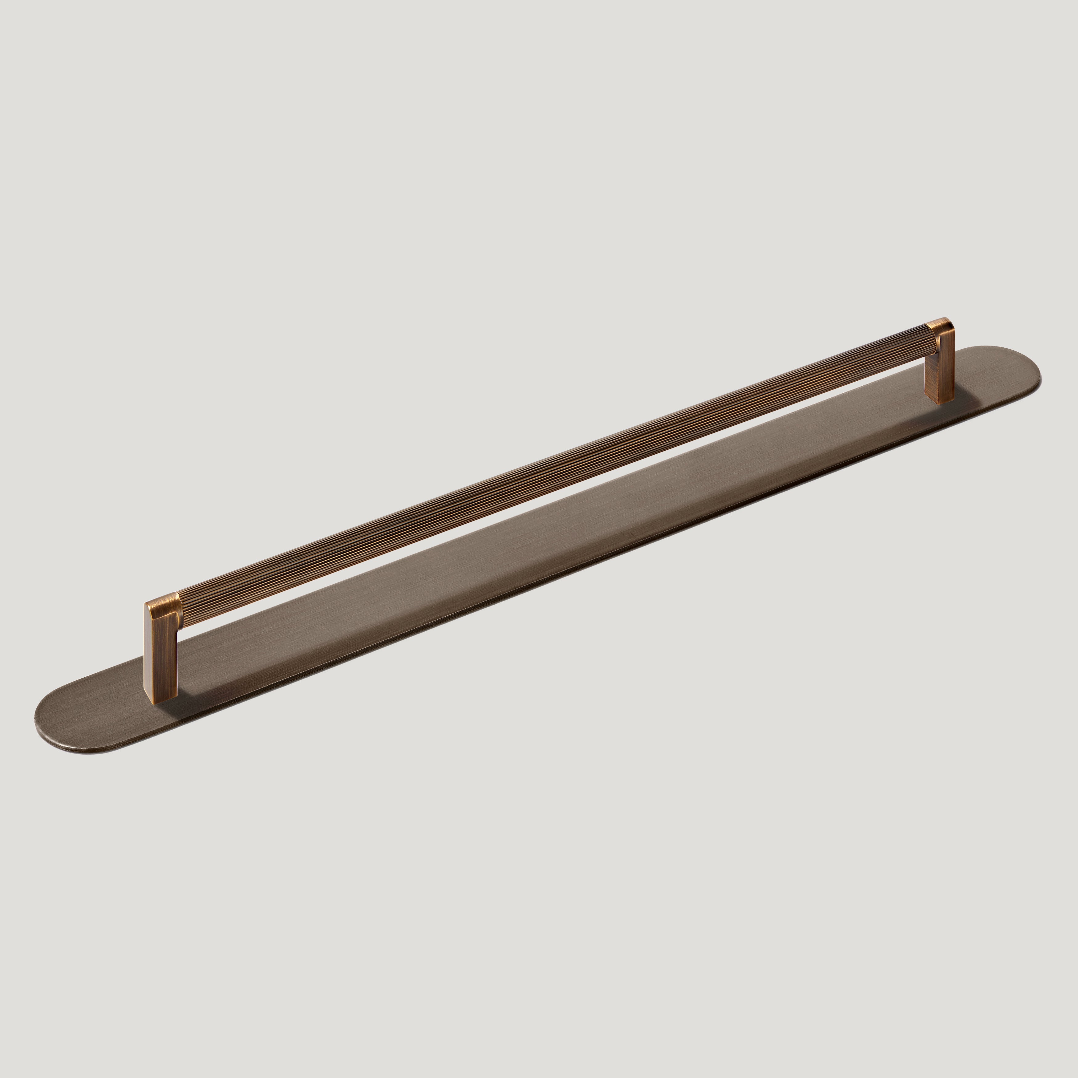 Plank Hardware Cabinetry 375mm (365mm CC) / Handle with Round Backplate BECKER Grooved D-Bar Handle - Antique Brass