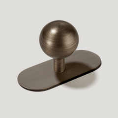 Plank Hardware Cabinetry Knob with Backplate BOBBIN Rounded Knob - Antique Brass