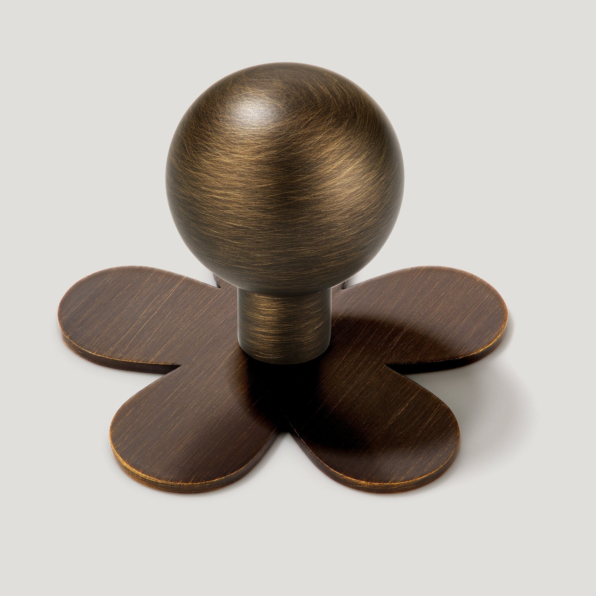 Plank Hardware Cabinetry Knob with Flower Backplate BOBBIN Rounded Knob - Antique Brass