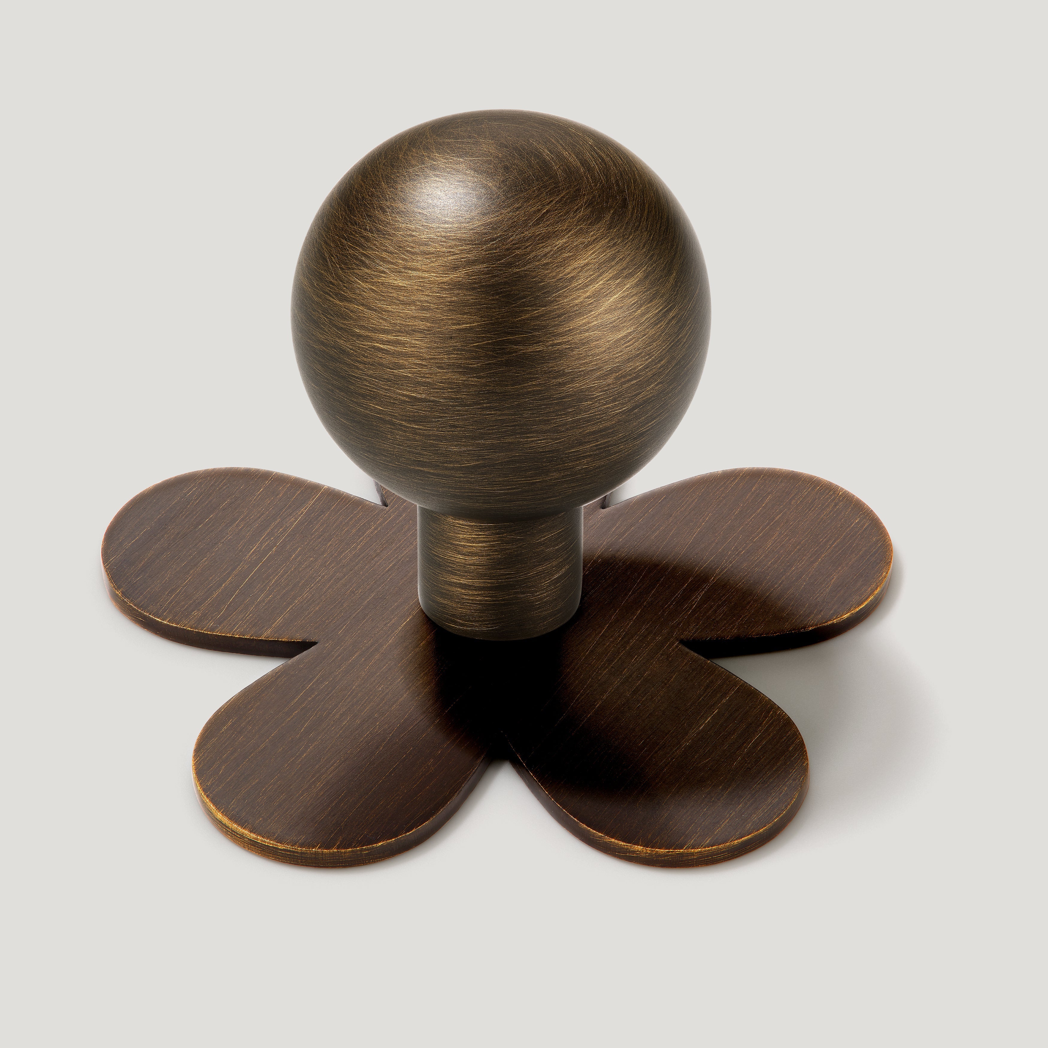 Plank Hardware Cabinetry Knob with Flower Backplate BOBBIN Rounded Knob - Antique Brass