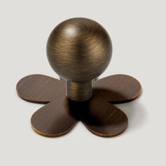 Plank Hardware Cabinetry Knob with Flower Backplate BOBBIN Rounded Knob - Antique Brass