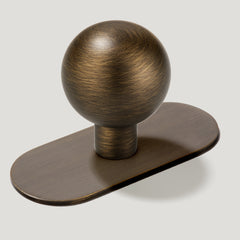 Plank Hardware Cabinetry Knob with Backplate BOBBIN Rounded Knob - Antique Brass