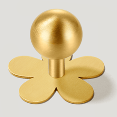 Plank Hardware Cabinetry Knob with Flower Backplate BOBBIN Rounded Knob - Brass