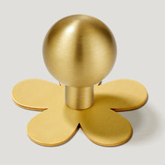 Plank Hardware Cabinetry Knob with Flower Backplate BOBBIN Rounded Knob - Brass