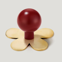 Plank Hardware Cabinetry Knob with Flower Backplate BOBBIN Rounded Knob - Burgundy