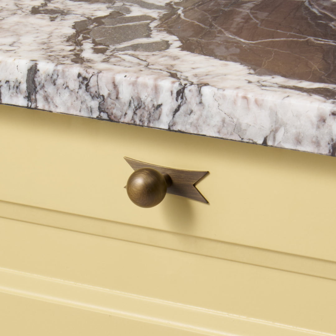 Plank Hardware Cabinetry Knob with Backplate ELIZA Ribbon Knob Backplate - Antique Brass