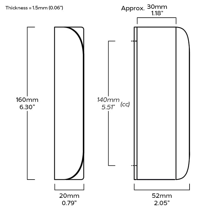 Plank Hardware Cabinetry 160mm (140mm CC) FOLD Long Edge Pull Handle - Brass