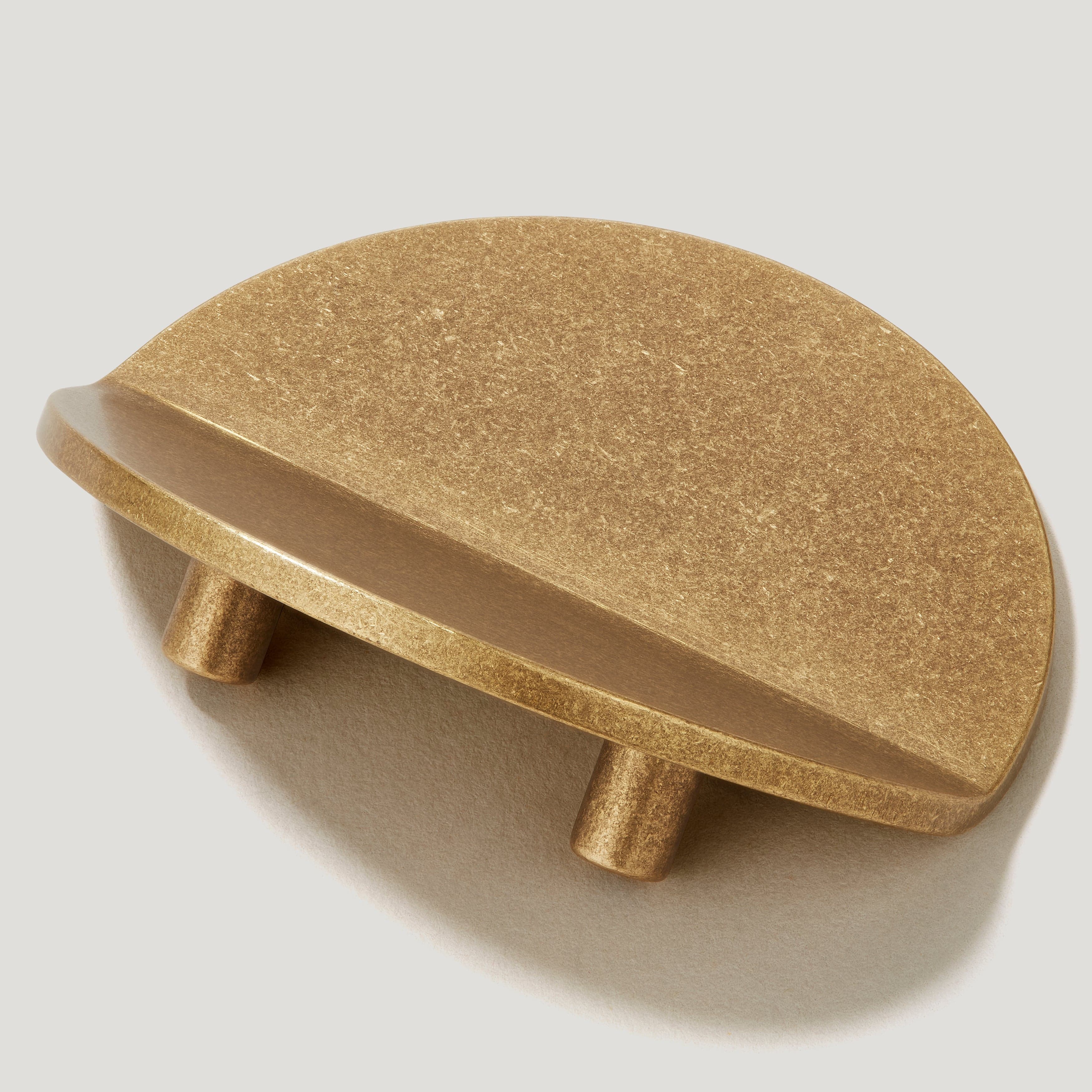 Plank Hardware Cabinetry 70mm (32mm CC) FOLD Round Front Mounted Handle - Aged Brass