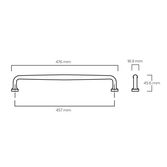 Plank Hardware Cabinetry 476mm (457mm CC) GRAYSON 476mm Heavyweight Handle - Polished Nickel