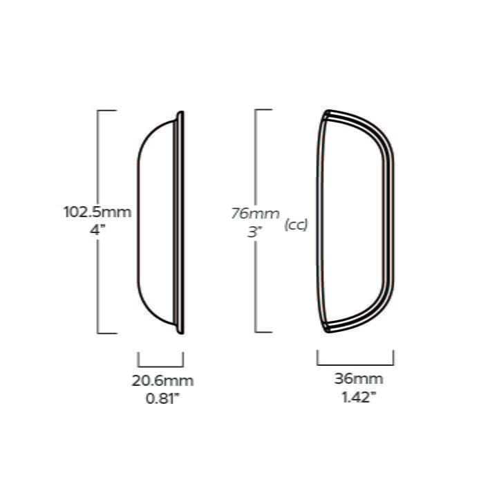 Plank Hardware Cabinetry 102mm (76mm CC) GRAYSON Cup Pull - Blackened Bronze