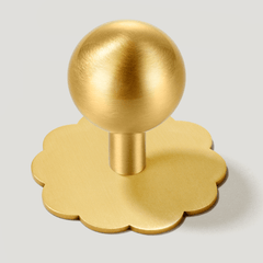 Plank Hardware Cabinetry Knob with Scallop Backplate HALLEY Sphere Knob - Brass