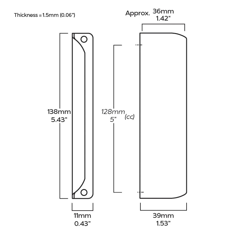 Plank Hardware Cabinetry 138mm (128mm CC) JUDD Edge Pull Handle - Brass