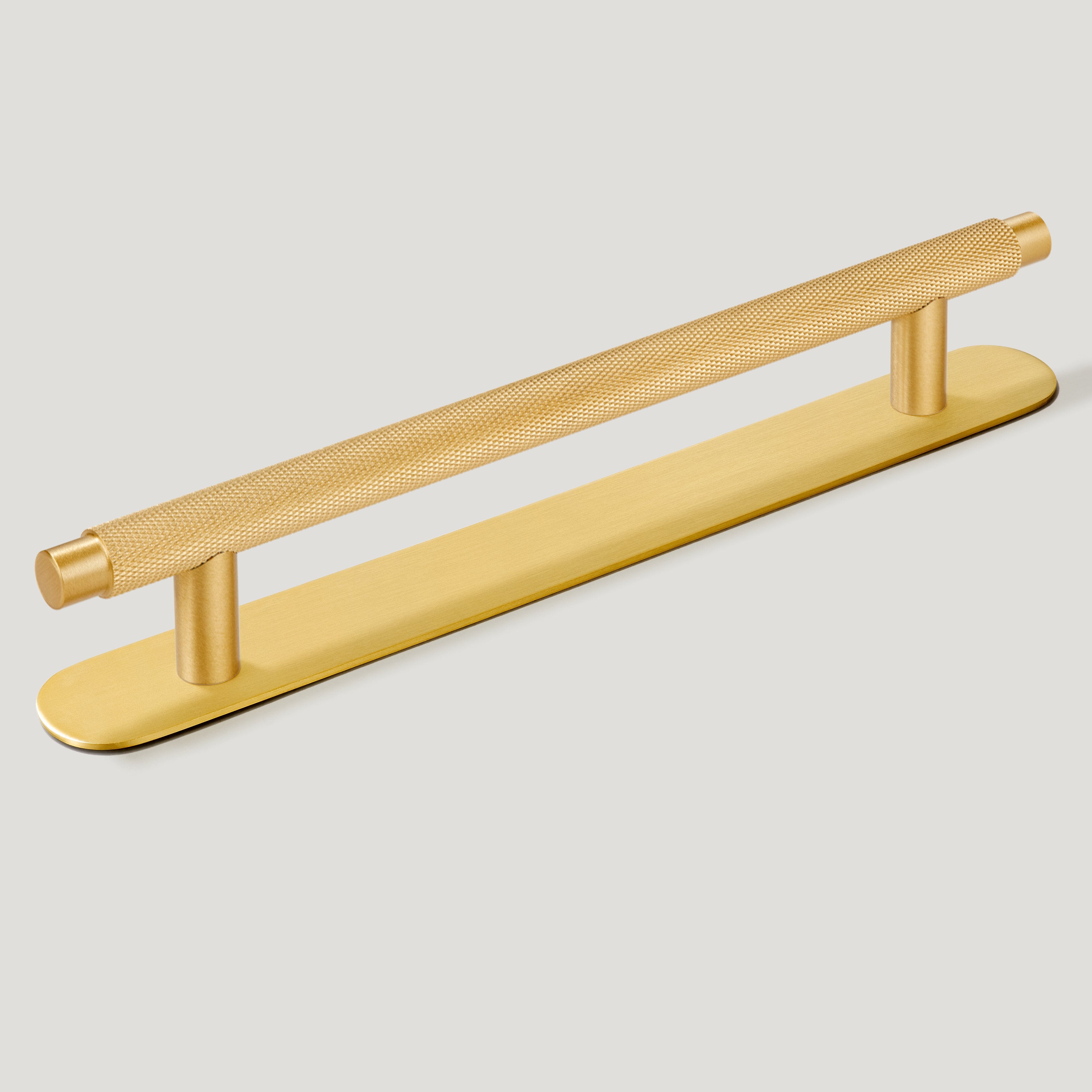 Plank Hardware Cabinetry 220mm (160mm CC) / Handle with Round Backplate KEPLER Knurled T-Bar Handle - Satin Brass