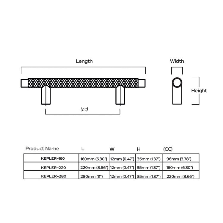 Plank Hardware Cabinetry KEPLER Knurled T-Bar Handle - Satin Brass