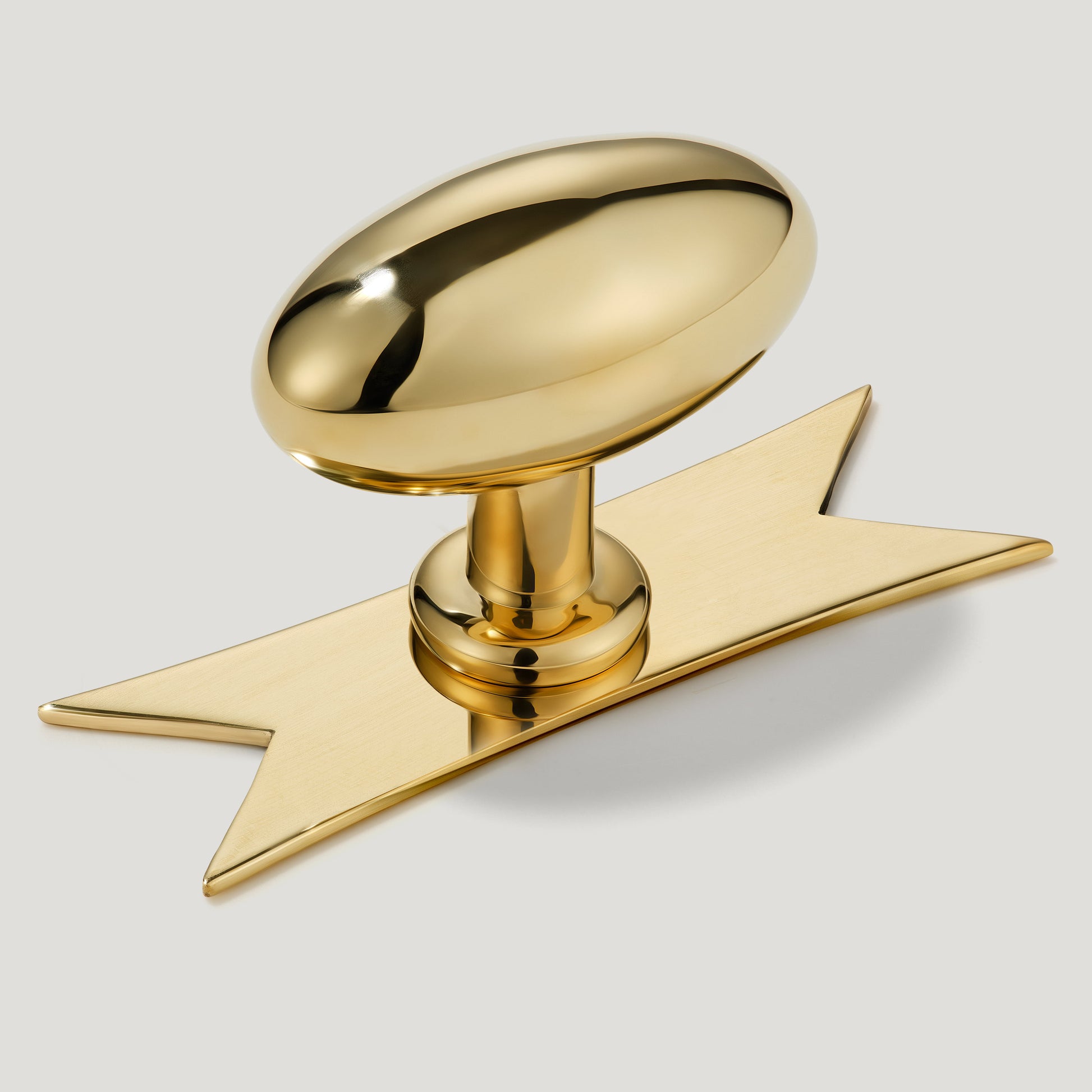 Plank Hardware Cabinetry Knob with Ribbon Backplate PEYTON Oval Knob - Unlacquered Brass