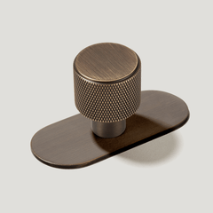 Plank Hardware Cabinetry Knob with Backplate REVILL Knurled Button Knob - Antique Brass