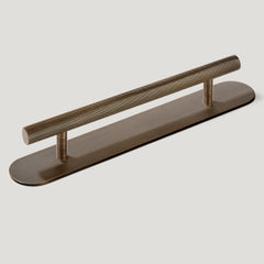 Plank Hardware Cabinetry 220mm (160mm CC) / Handle with Round Backplate SEARLE Swirled T-Bar Handle - Antique Brass