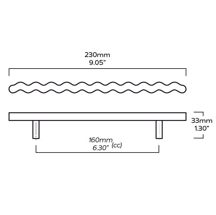 Plank Hardware Cabinetry 230mm (160mm CC) SQUIGGLE 230mm T Bar Handle - Polished Nickel