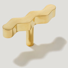 Plank Hardware Cabinetry 60mm (Singlemm CC) SQUIGGLE 60mm T Bar Handle - Unlacquered Brass