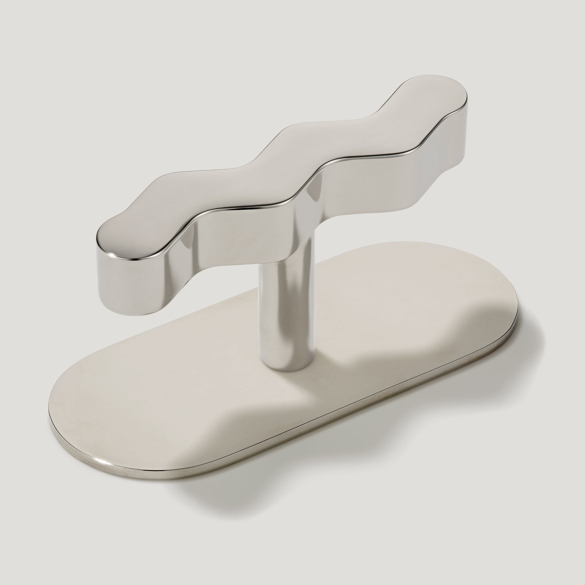 Plank Hardware Cabinetry Handle with Backplate SQUIGGLE Single T Handle - Polished Nickel