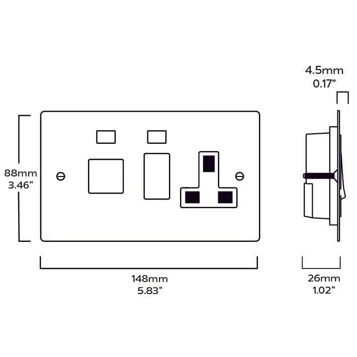 Plank Hardware Electric 45A Cooker Switch with 13A Switched Socket - Antique Brass
