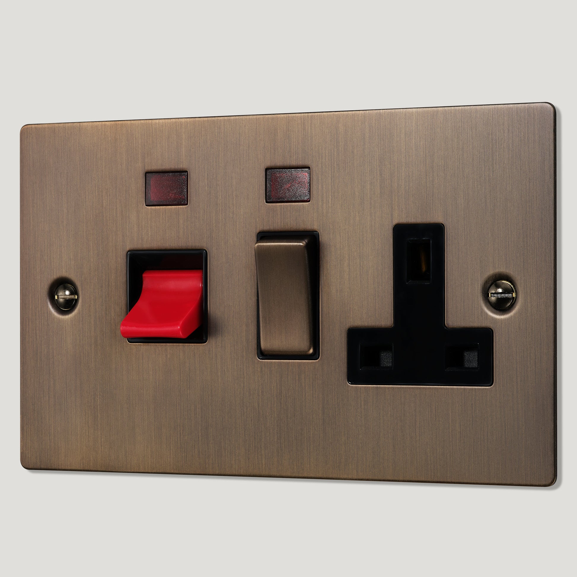 Plank Hardware Electric 45A Cooker Switch with 13A Switched Socket - Antique Brass