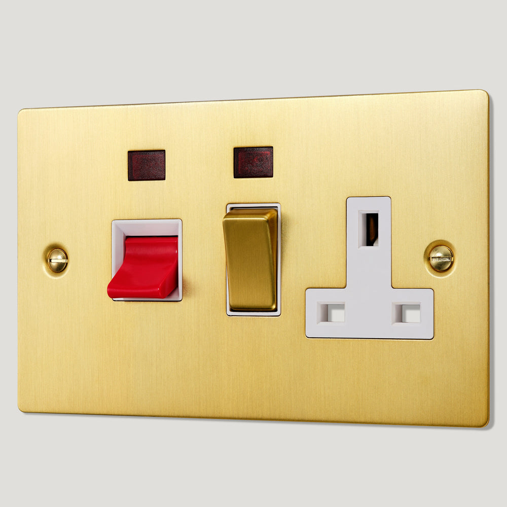 45A Cooker Switch with 13A Switched Socket - Brass