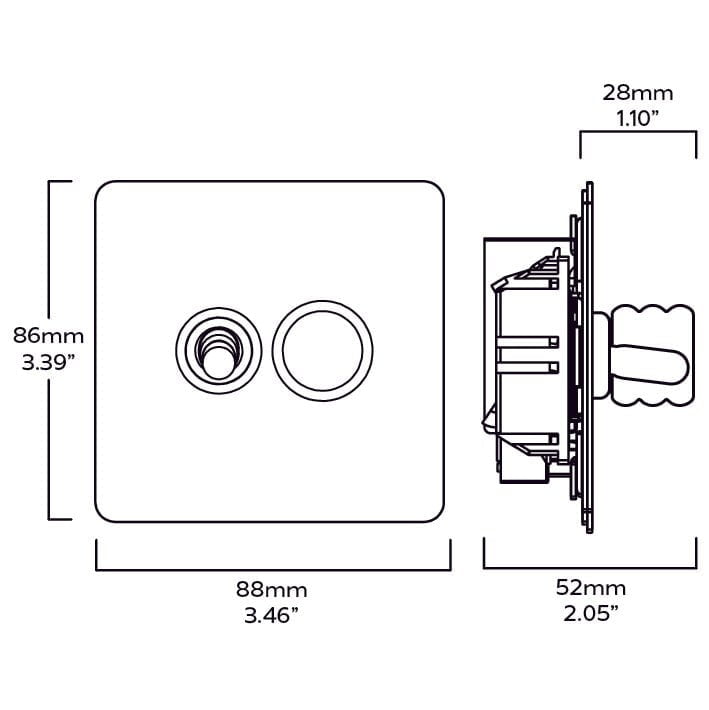 Plank Hardware Electric ALVA 2G Paintable Mixed Switch 1Toggle/ 1Dimmer - Brass