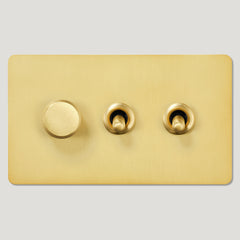 Plank Hardware Electric ALVA 3G Mixed Switch 2 Toggle / 1 Dimmer - Brass