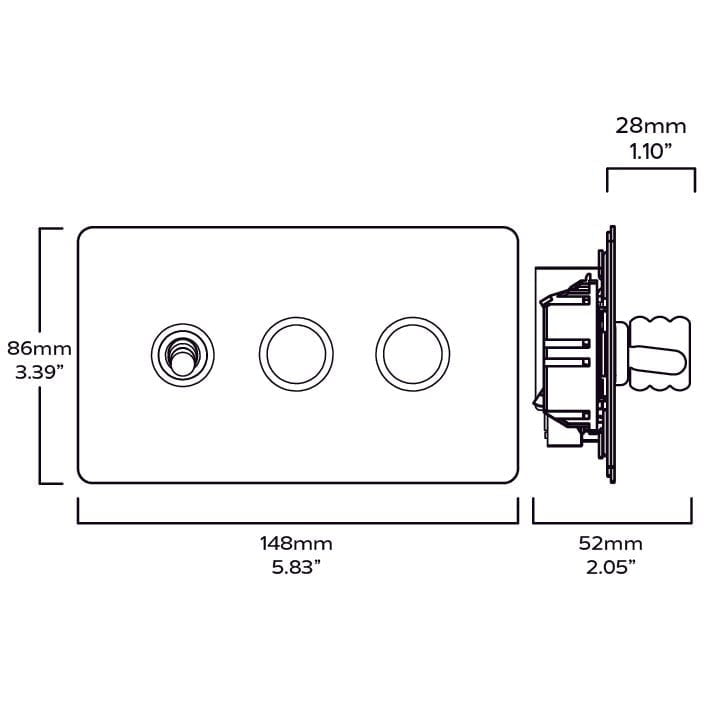 Plank Hardware Electric ALVA 3G Paintable Mixed Switch 1Toggle/ 2Dimmer - Brass
