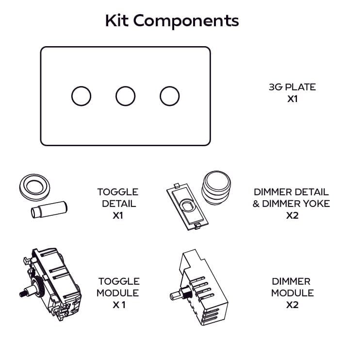 Plank Hardware Electric ALVA 3G Paintable Mixed Switch 1Toggle/ 2Dimmer - Brass