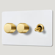 Plank Hardware Electric ALVA 3G Paintable Mixed Switch 1Toggle/ 2Dimmer - Brass