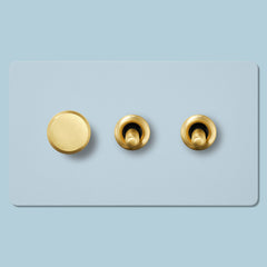Plank Hardware Electric ALVA 3G Paintable Mixed Switch 2Toggle/ 1Dimmer - Brass