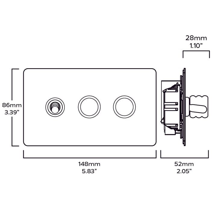 Plank Hardware Electric ALVA PALO 3G Mixed Switch 1 Toggle / 2 Dimmer - Brass