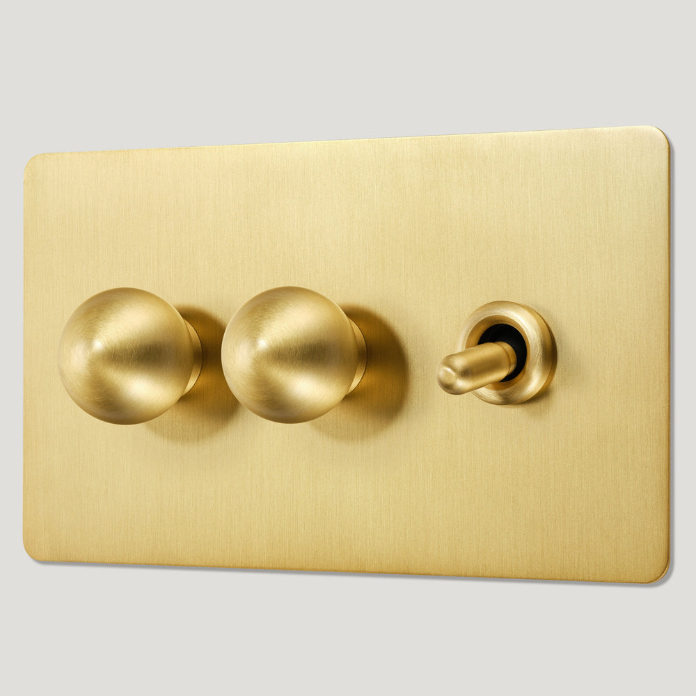 BOBBIN 3G Mixed Light Switch 1 Toggle / 2 Dimmer - Brass