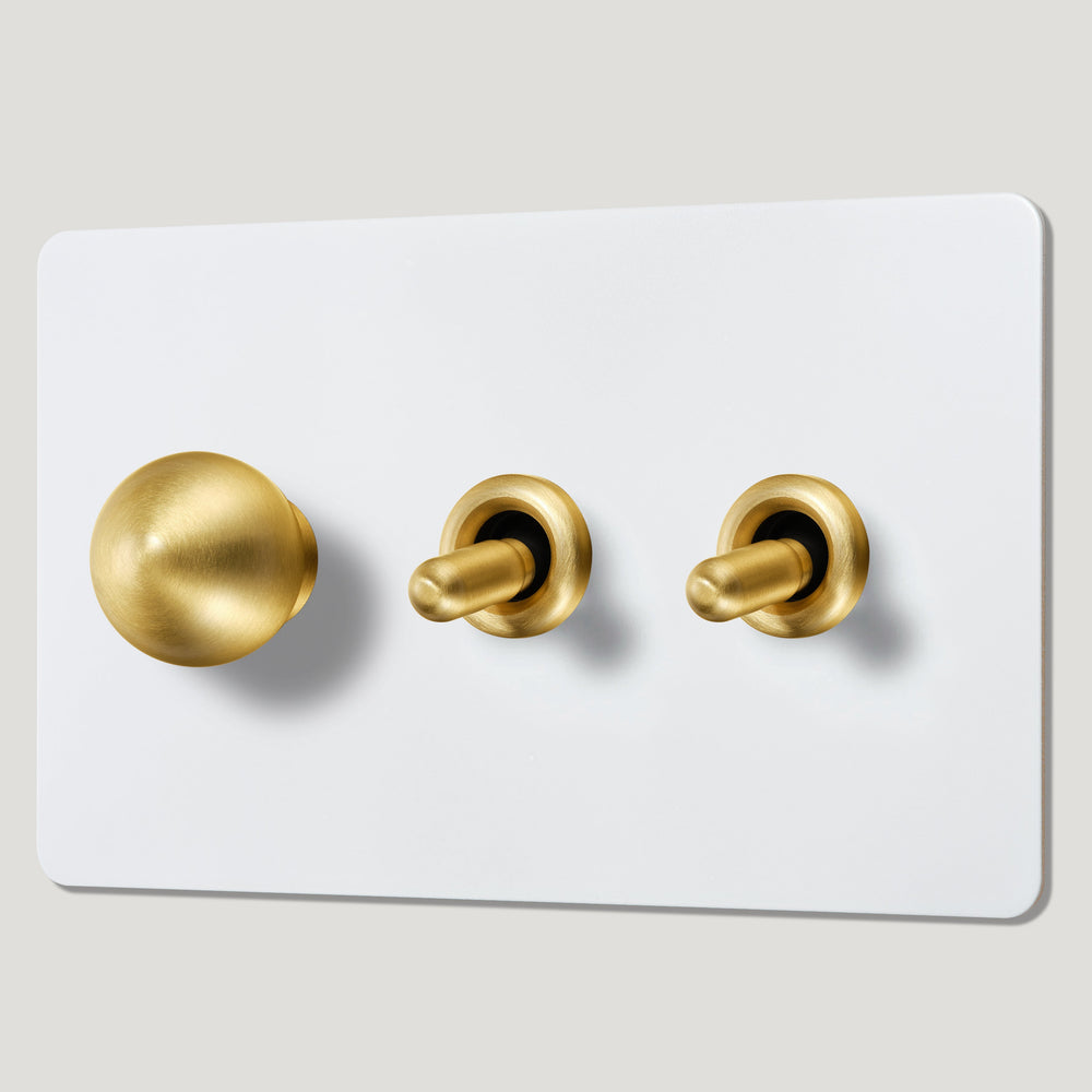 BOBBIN 3G Paintable Mixed Switch 2Toggle/ 1Dimmer - Brass