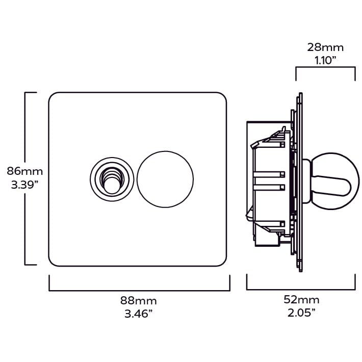 Plank Hardware Electric BOBBIN PALO 2G Mixed Switch 1 Toggle / 1 Dimmer - Brass