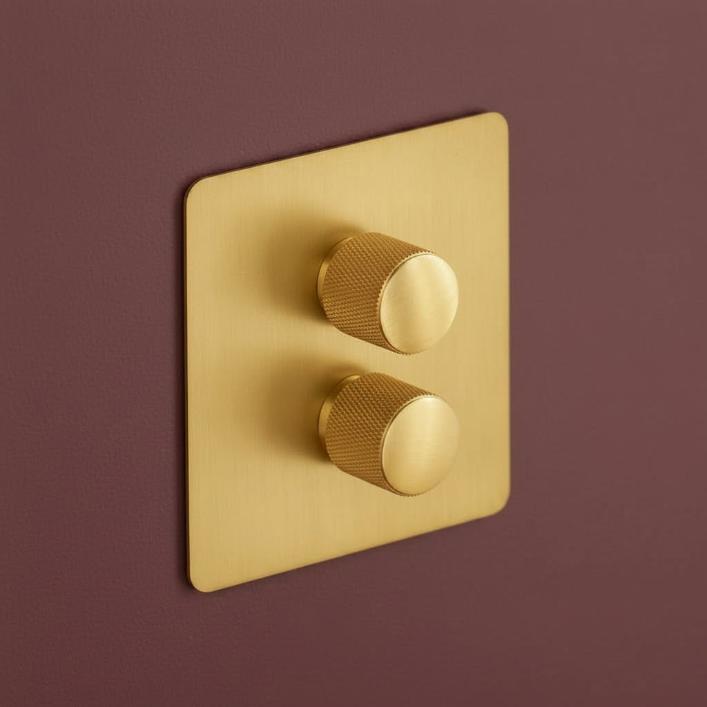 Plank Hardware Electric KEPLER 2G Knurled Dimmer Light Switch - Brass