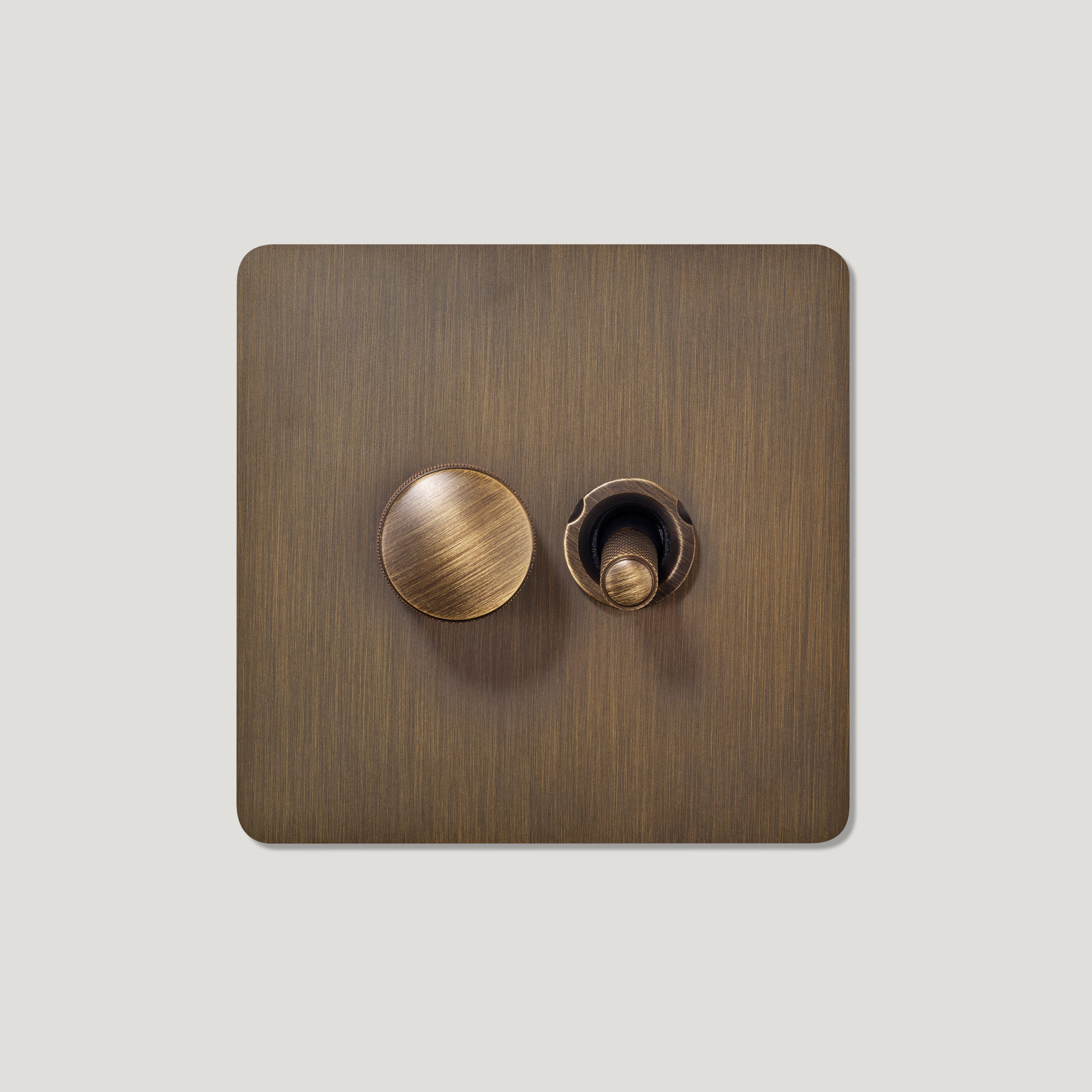 Plank Hardware Electric KEPLER 2G Knurled Mixed Switch 1 Toggle / 1 Dimmer - Antique Brass