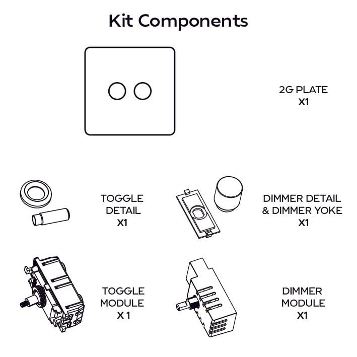 Plank Hardware Electric KEPLER 2G Knurled Mixed Switch 1 Toggle / 1 Dimmer - Brass