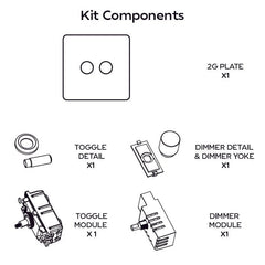 Plank Hardware Electric KEPLER 2G Knurled Mixed Switch 1 Toggle / 1 Dimmer - Brass