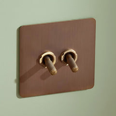 Plank Hardware Electric KEPLER 2G Two Way Knurled Toggle Light Switch - Antique Brass