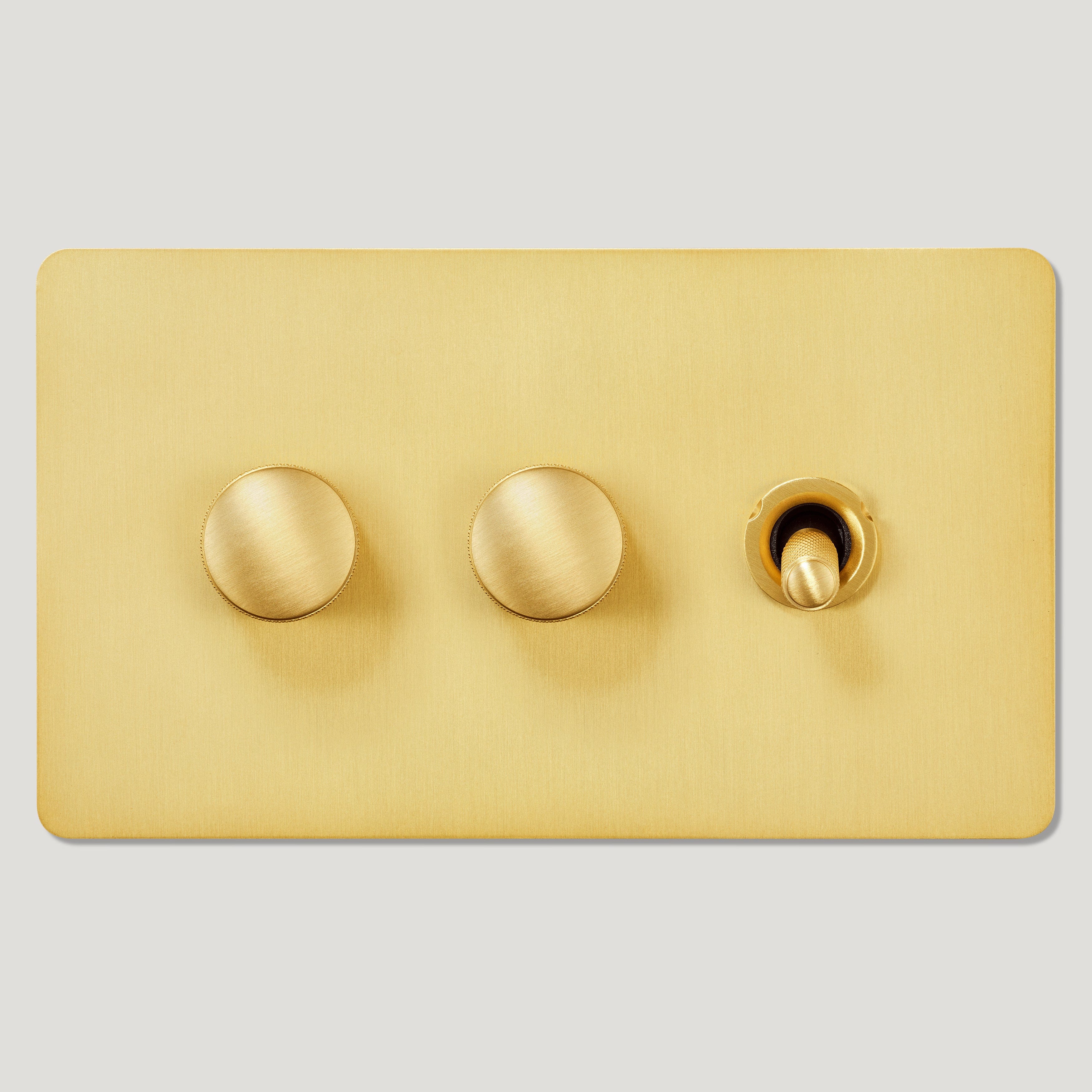 Plank Hardware Electric KEPLER 3G Knurled Mixed Switch 1Toggle / 2Dimmer - Brass