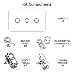 Plank Hardware Electric KEPLER 3G Knurled Mixed Switch 2 Toggle / 1 Dimmer - Antique Brass