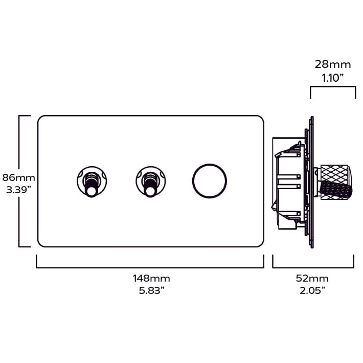 Plank Hardware Electric KEPLER 3G Knurled Mixed Switch 2Toggle / 1Dimmer - Brass
