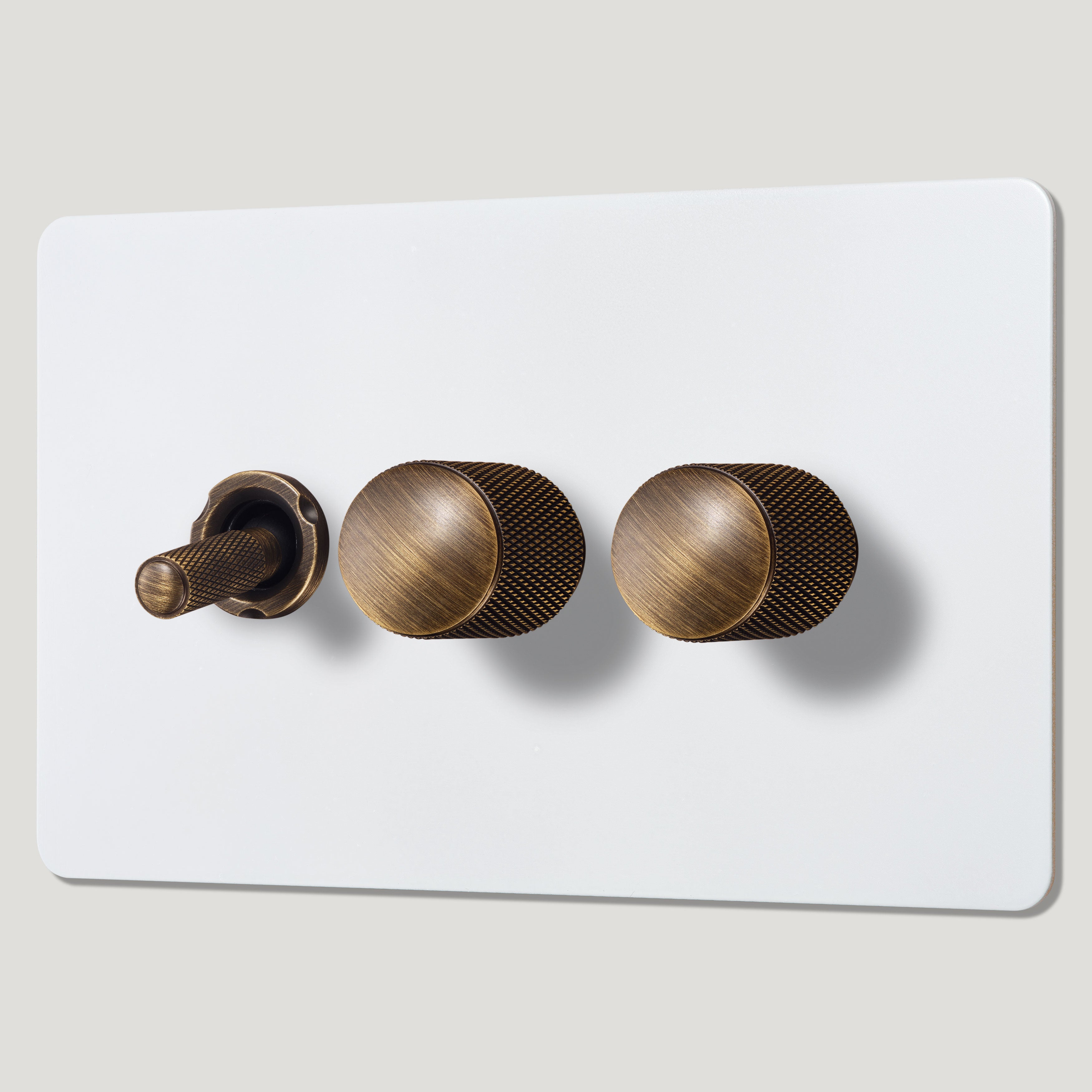 Plank Hardware Electric KEPLER 3G Paintable Mixed Switch 1Toggle/ 2Dimmer - Antique Brass