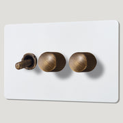 Plank Hardware Electric KEPLER 3G Paintable Mixed Switch 1Toggle/ 2Dimmer - Antique Brass