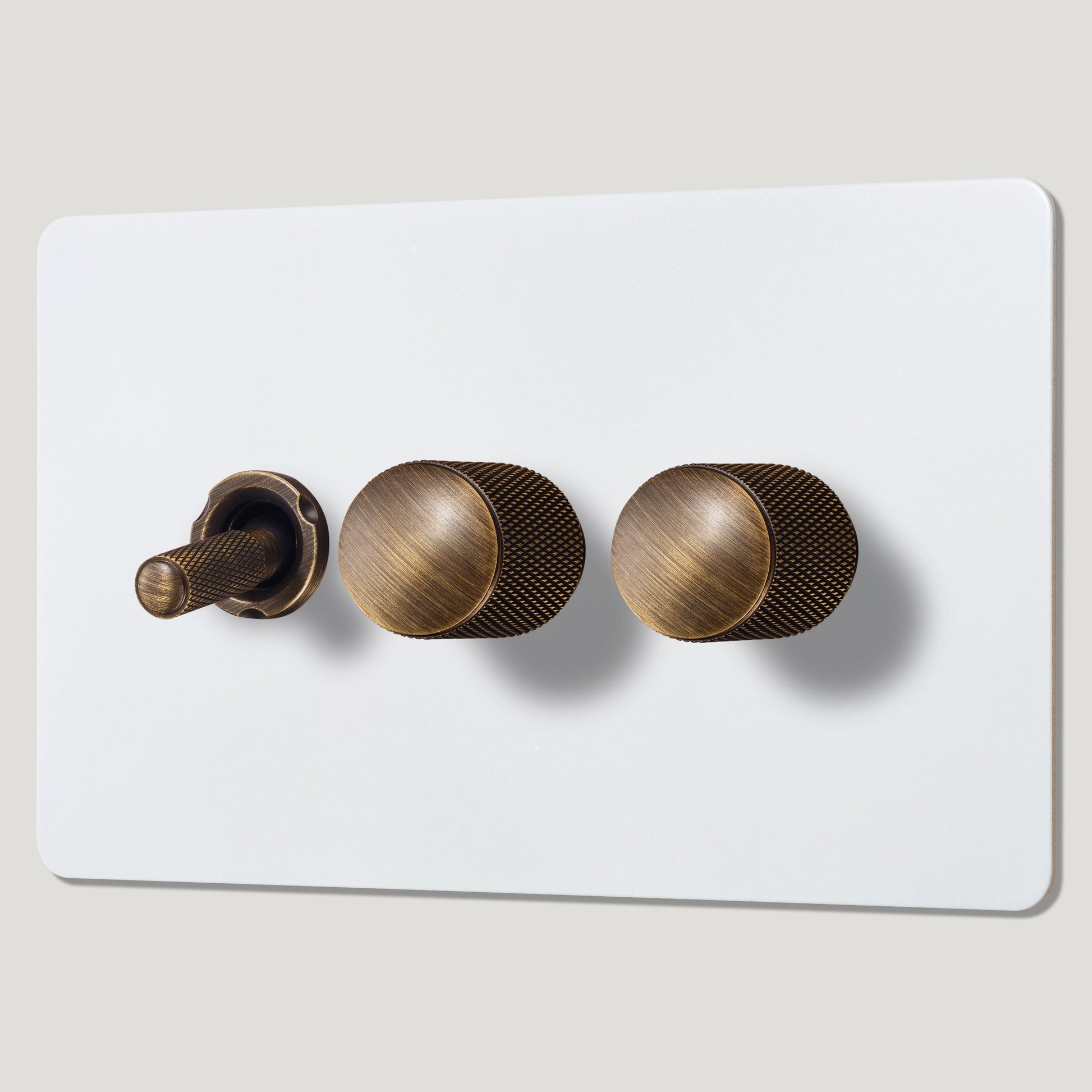 Plank Hardware Electric KEPLER 3G Paintable Mixed Switch 1Toggle/ 2Dimmer - Antique Brass
