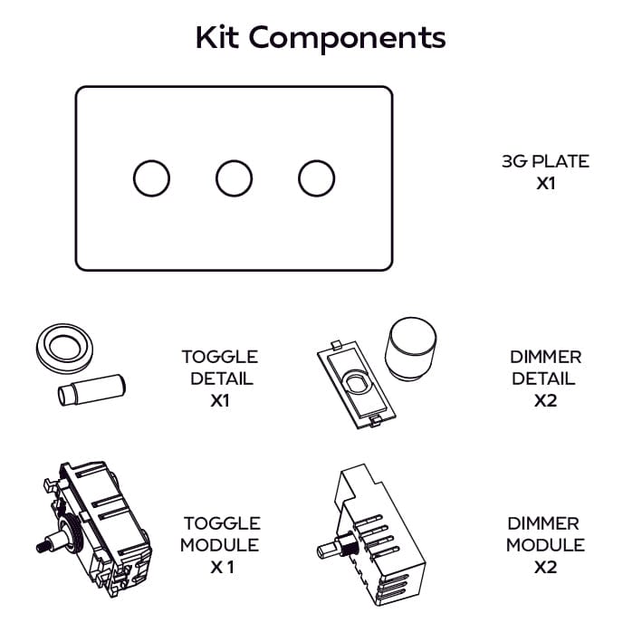 Plank Hardware Electric KEPLER 3G Paintable Mixed Switch 1Toggle/ 2Dimmer - Brass