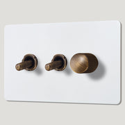 Plank Hardware Electric KEPLER 3G Paintable Mixed Switch 2Toggle/ 1Dimmer - Antique Brass
